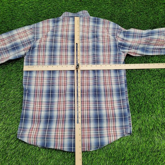 Vintage 70s Wrangler Western Shadow Plaid Shirt Large 21x29 Blue - Picture 6 of 13